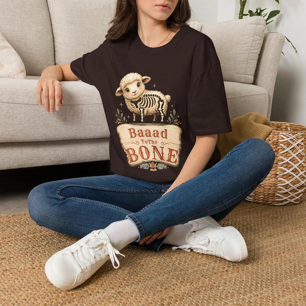 Baaad To The Bone Halloween T-Shirt Funny Sheep Shirt Skeleton Sheep Tee Farm
